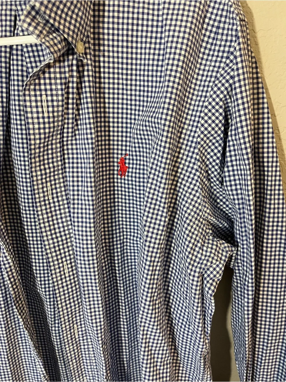 Polo Ralph Lauren Men’s L Blue White Gingham Button Down Shirt Red Pony